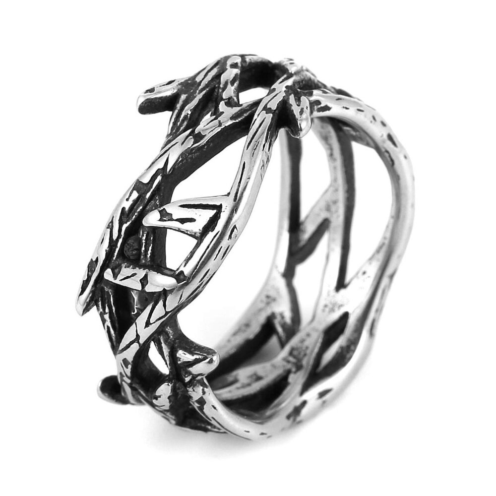 Gothic Stainless Steel Jesus Crown of Thorns Ring Men's Pinky Ring